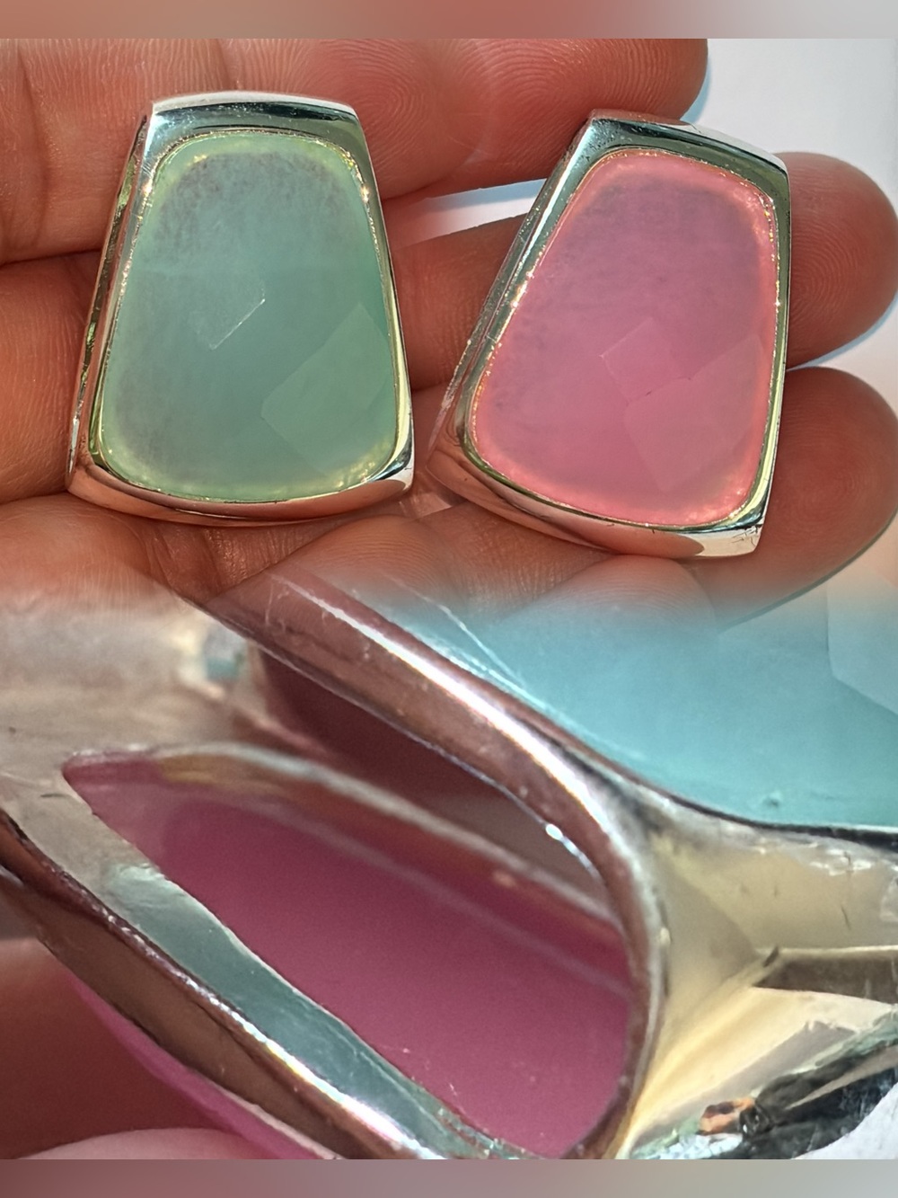 Rare Sterling Silver Two Sided Gemstone Slide Pendant